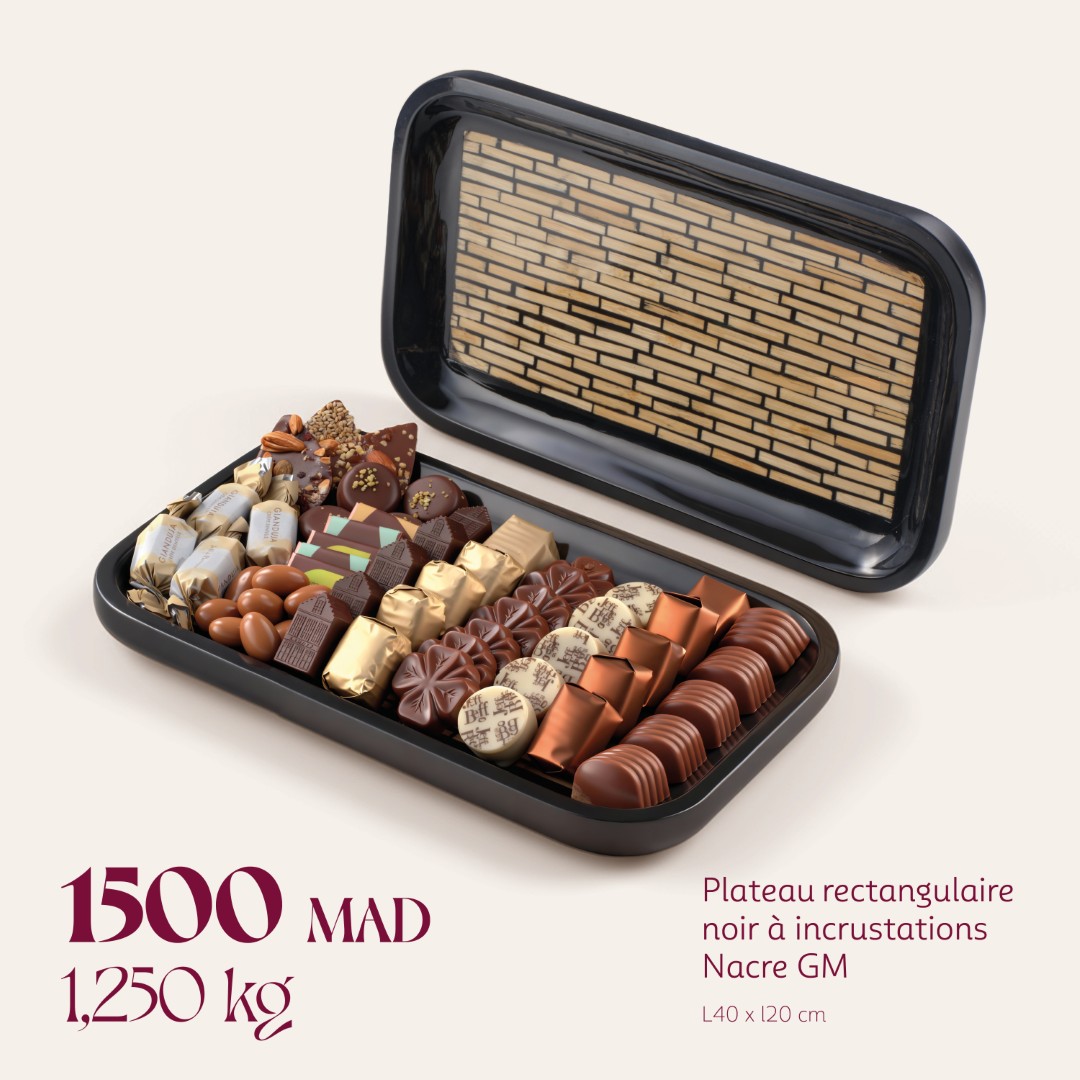 Plateau rectangulaire noir à incrustations Nacre